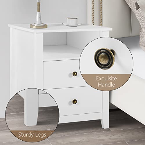 Vikiullf White Nightstands with Drawer - Set of 2 Modern Bedroom Night Stands, Wood Bedside Tables with 1 Storage Drawer and Open Shelf, 23.8”H