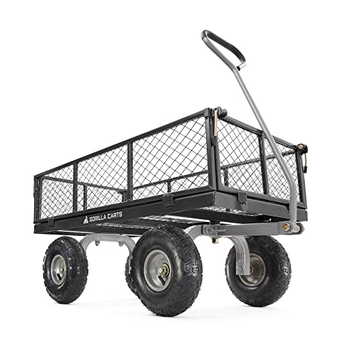 Gorilla Carts Steel Utility Cart, Garden Wagon w/Handle & Removable Sides, Up to 800 Lbs - Heavy-Duty Gardening Equipment for Yard, Lawn, and Outdoor Use