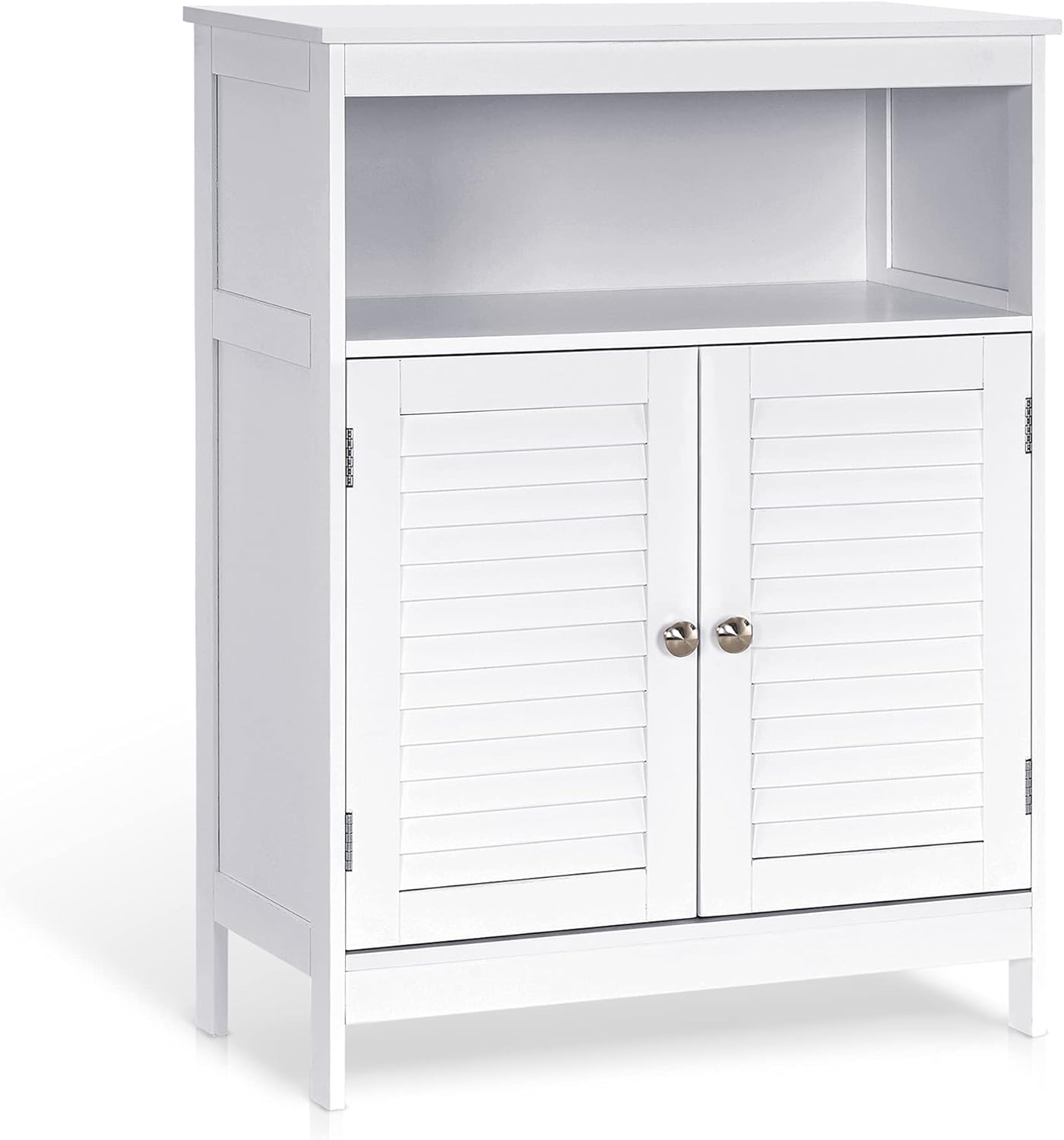 Ivinta Bathroom Floor Cabinets Freestanding Storage Cabinet with Shelves and Shutter Doors, Small Wooden Cupboard White Side Cabinet for Bathroom, Living Room, Bedroom