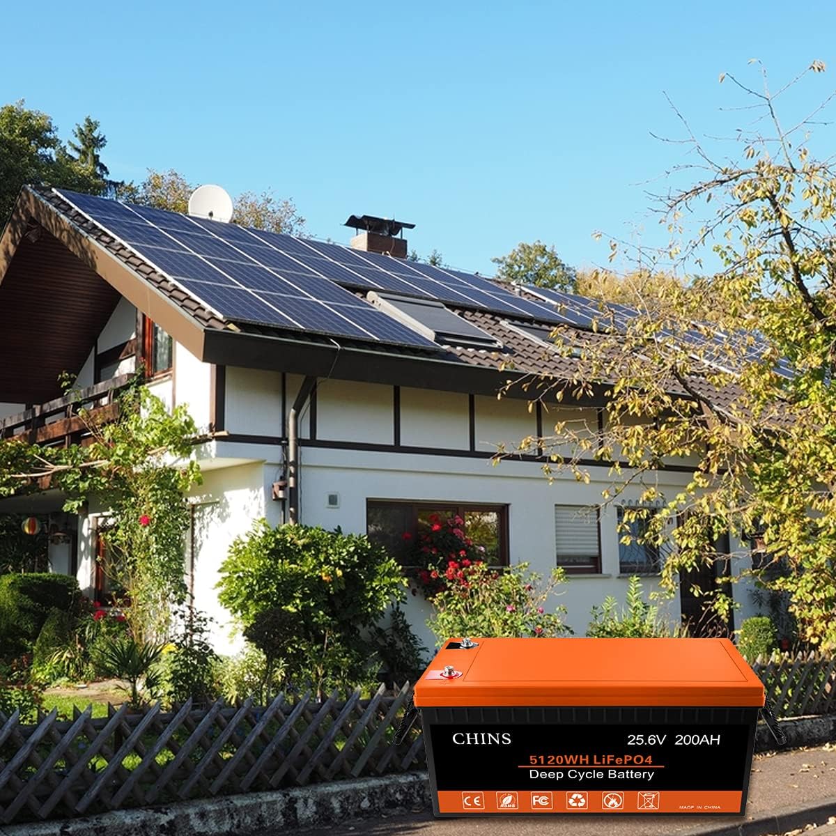 CHINS LiFePO4 Battery 24V 200Ah Lithium Battery - Built-in 200A BMS, 2000+ Cycles, Each battery Can Support 5120W Power Output, Perfect for RV, Home Storage and Off-Grid