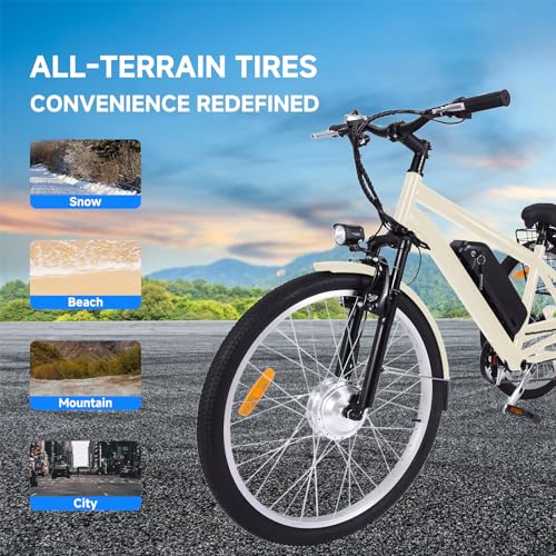 Electric Tricycle for Adults 24"&26" 3 Wheel Mountain Electric Bicycle with Basket, 350W Powerful Motor, 36V Detachable Battery, 7 Speed Fat Tires Electric Trike