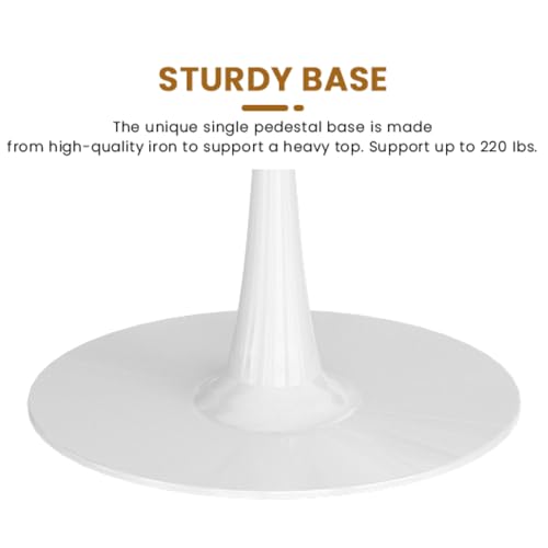 42 Inch Round Dining Table, Pure White Tulip Dining Table Tulip Table W/0.71" Thickness & Metal Pedestal Base for 4 to 6 People, Modern Round Kitchen Table Leisure Table Circle Coffee Table