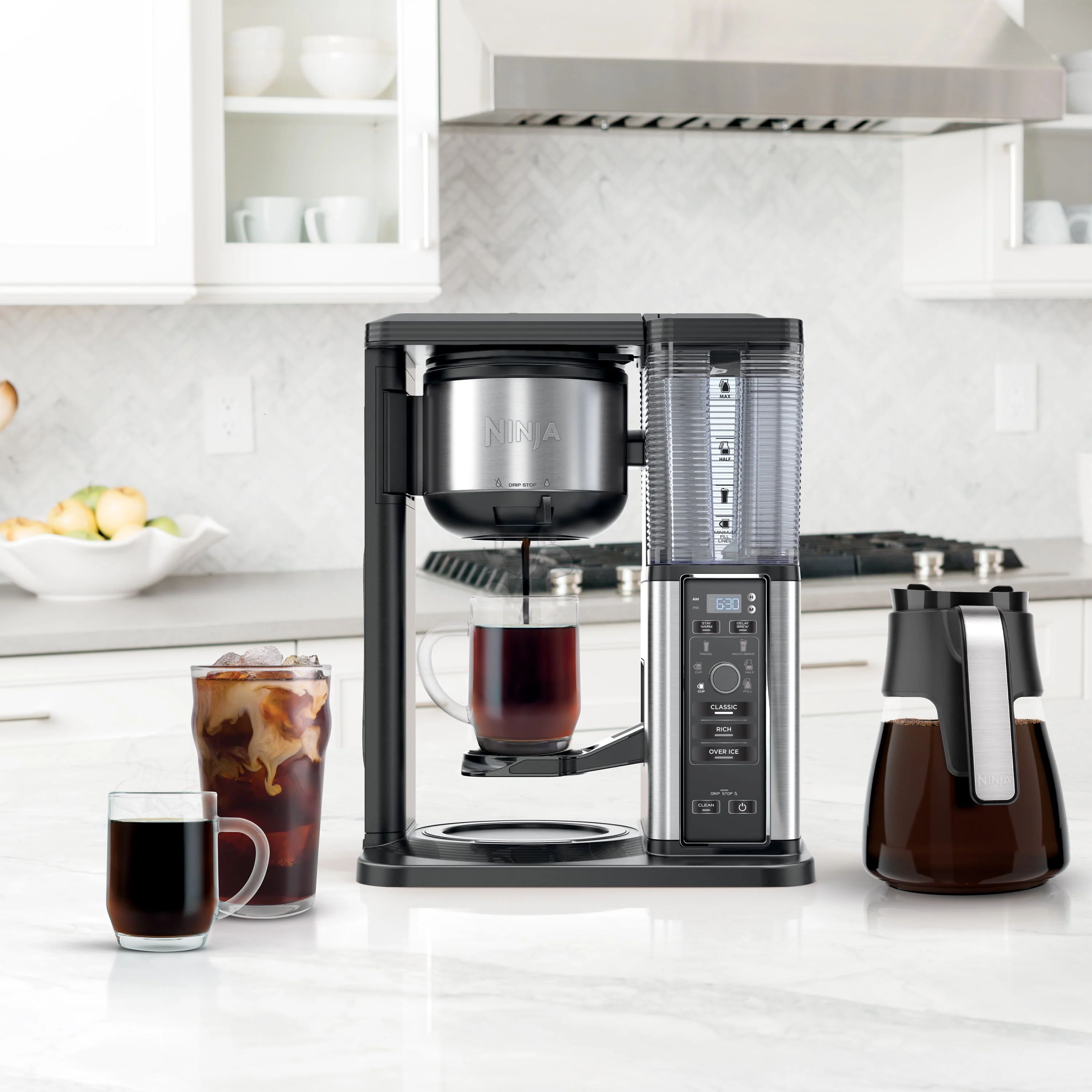Ninja® CM300 Hot & Iced Coffee Maker, Single Serve Coffee Maker, Drip Coffee, Stainless, Glass Carafe