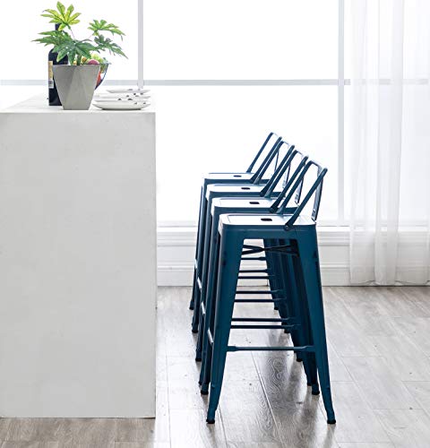 HAOBO Home 26" Low Back Metal Counter Stool Height Bar Stools [Set of 4] for Indoor/Outdoor Barstools, Matte Black