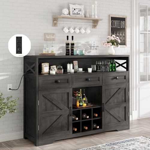 55" Sideboard Buffet Cabinet with Storage, Large Kitchen Storage Sideboard with Drawers & Doors, Modern Wood Farmhouse Coffee Bar Cabinet, Buffet Table for Kitchen, Dining Room, Living Room, White