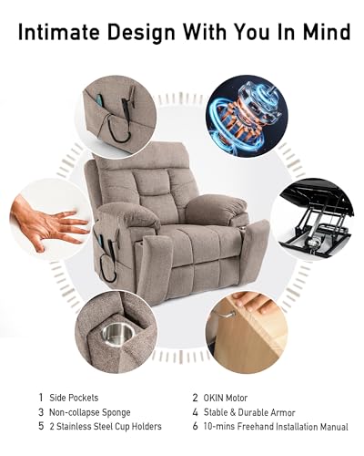 Large Power Lift Chairs Recliners for Elderly with Heated and Massage, Lazy Boy Recliner Chair with 26in Extra Wide Seat, Hidden Cup Holder, Side Pocket
