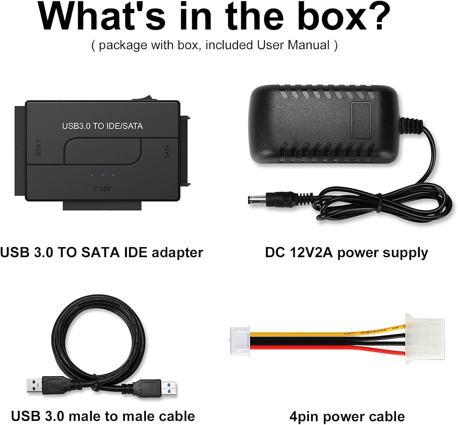SATA/IDE to USB 3.0 Adapter, Hard Drive Adapter Converter for 2.5 3.5-Inch IDE SATA External HDD SSD, Universal Hard Drive Reader Cable Support 6TB with 12V 2A Power Supply Pack of 2