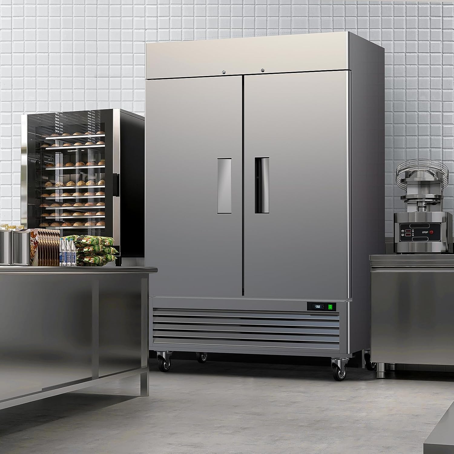 54" Commercial Refrigerators 2 Door Stainless Steel Reach in Refrigerator, 49 Cu.Ft Air Cooler Bottom Mount Fridge with 8 Shelves for Restaurant Kitchen Cafe Garage, ETL NSF Approved