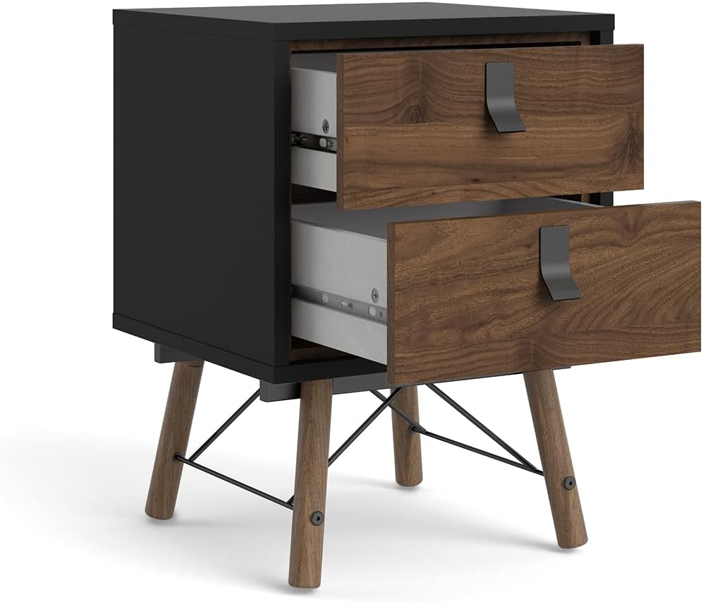 Tvilum, Black Matte and Walnut Ry 2 Drawer Nightstand