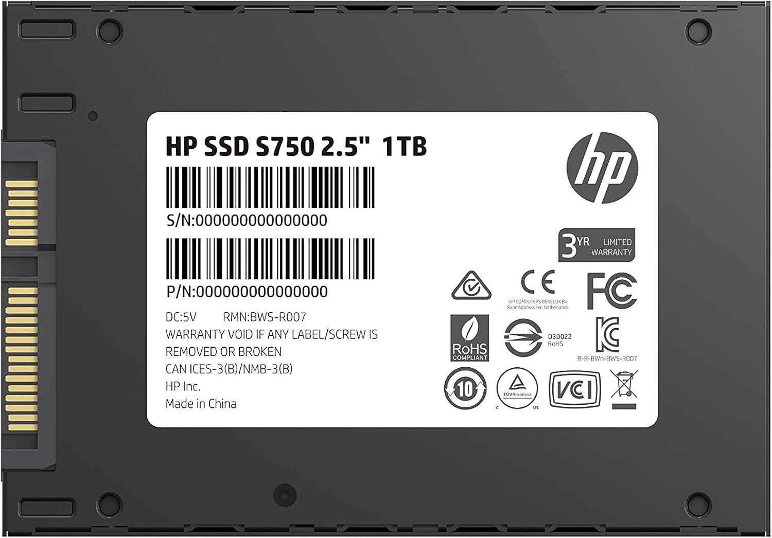 HP S750 3D NAND TLC 1TB Internal PC SSD - SATA III Gb/s, 2.5", Up to 560 MB/s - 16L54AA#ABA