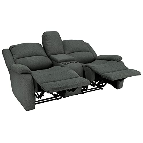 RecPro Charles 94" Double Recliner RV Sofa with Convertible Console | Zero Wall Reclining Sofa for Camper | Wall Hugger Couch | Fifth Wheel Theater Seating | Replacement RV Furniture | Fossil Cloth