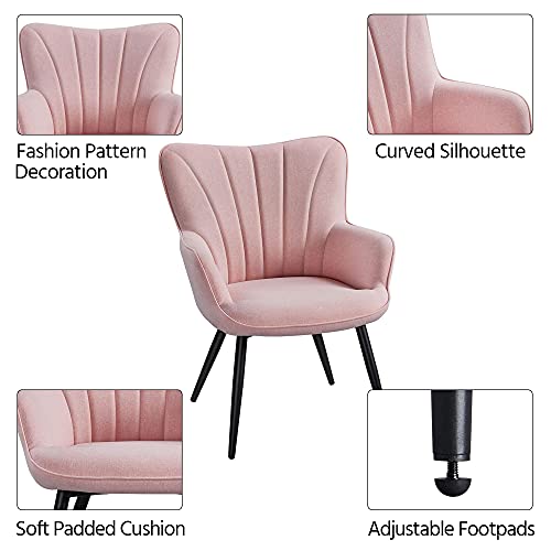 Topeakmart Fabric Upholstered Accent Chair Modern Armchair Dining Chair Curved Back Side Chair for Living Room Dining Room Bedroom Pink