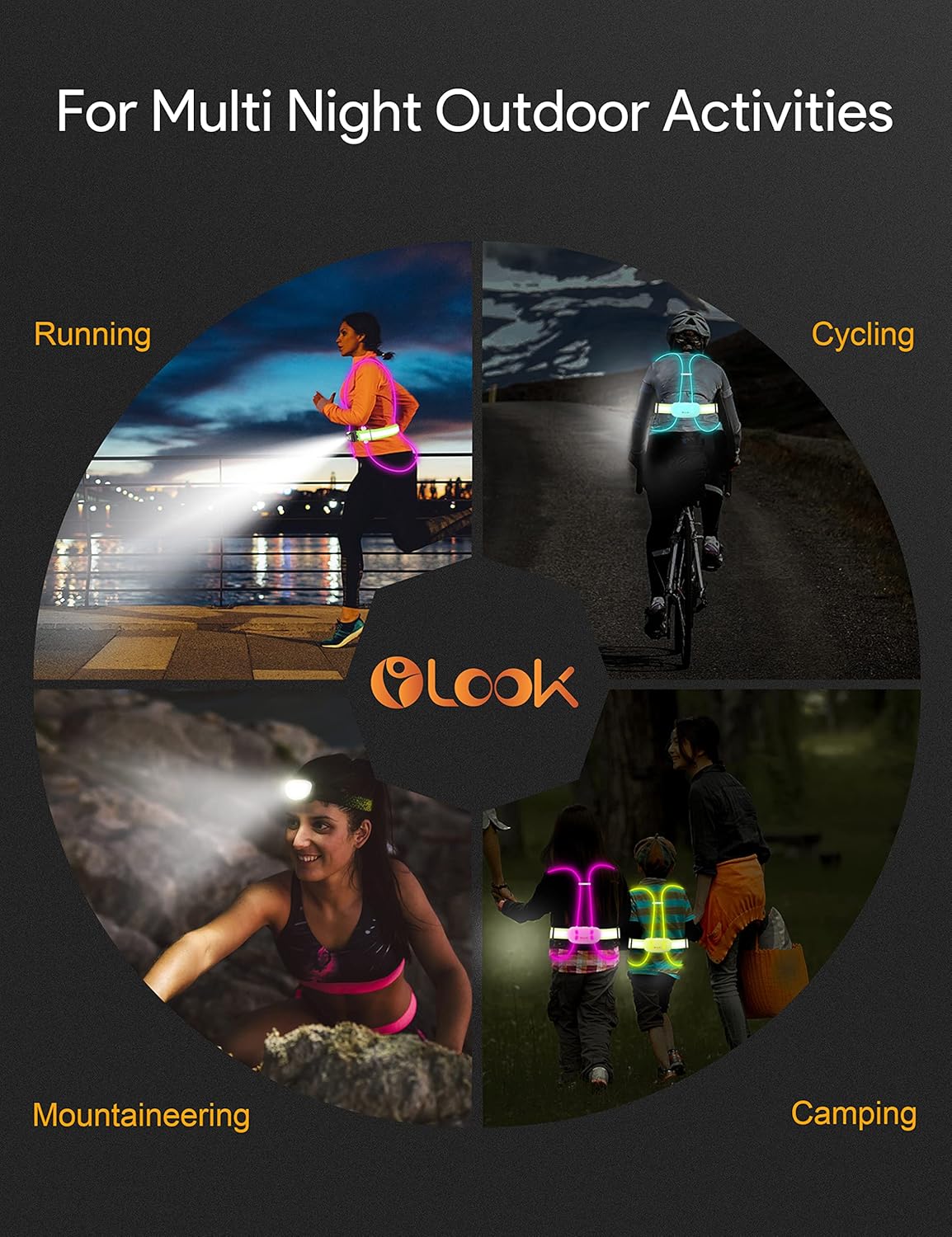 High Visibility LED Light Up Vest with Running Light, 360° Reflective Safety Gear for Night Running, Cycling, Joggers, Rechargeable and Waterproof, L-Green(Patent Pending)