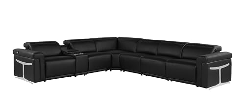 Riccardo 6-Piece Italian Leather Sectional Sofa with 3 Power Reclining Couch Seats, USB & Wireless Chargers, Headrests, Lumbar Support, Cup Holder, and Console Storage, White