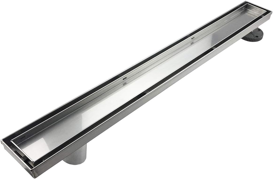 Neodrain 36-Inch Offset Linear Shower Drain with Tile insert Grate Cover, Brushed 304 Stainless Steel Rectangle Side Outlet Shower Floor Drain, Adjustable Leveling foot, Hair Strainer/catcher