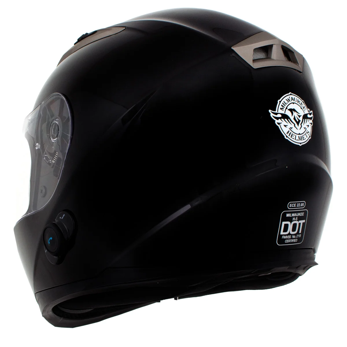 Milwaukee Helmets H510 Gloss Black 'Chit-Chat' Full Face Motorcycle Helmet w/ Intercom - Built-in Speaker and Microphone for Men / Women Medium