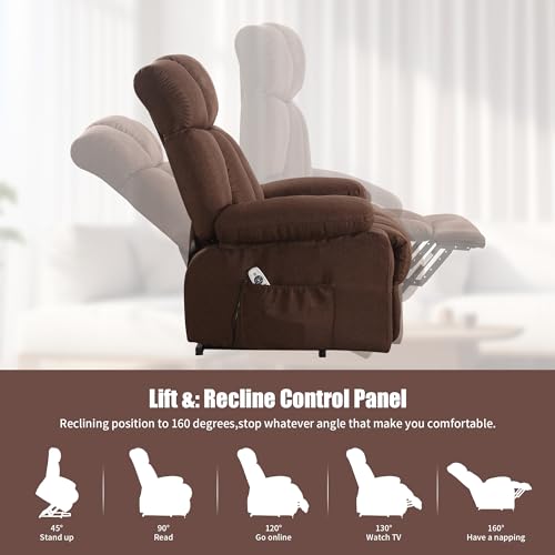 Oversized Power Lift Recliner Chair for Elderly, Big and Tall Lift Chair with Massage and Heat for Living Room, Fabric Electric Recliner Chairs with 4 Side Pockets, USB Charge Port, Blue