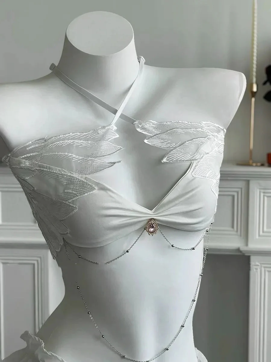 'Angeline' Angel Wings Ruffle Lingerie Set For Valentines Day