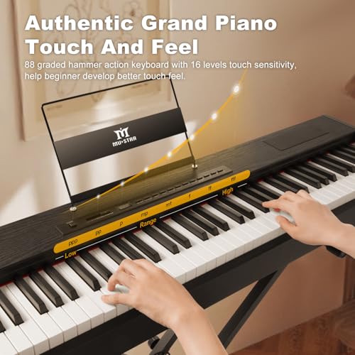 MUSTAR Digital Piano 88 Key Weighted Keyboard Hammer Action, MDP-1200 Weighted Keyboard with Stand, Full Size Electric Piano Keyboard 88 Keys with for Beginners, Portable Case, Sustain Pedal, Black