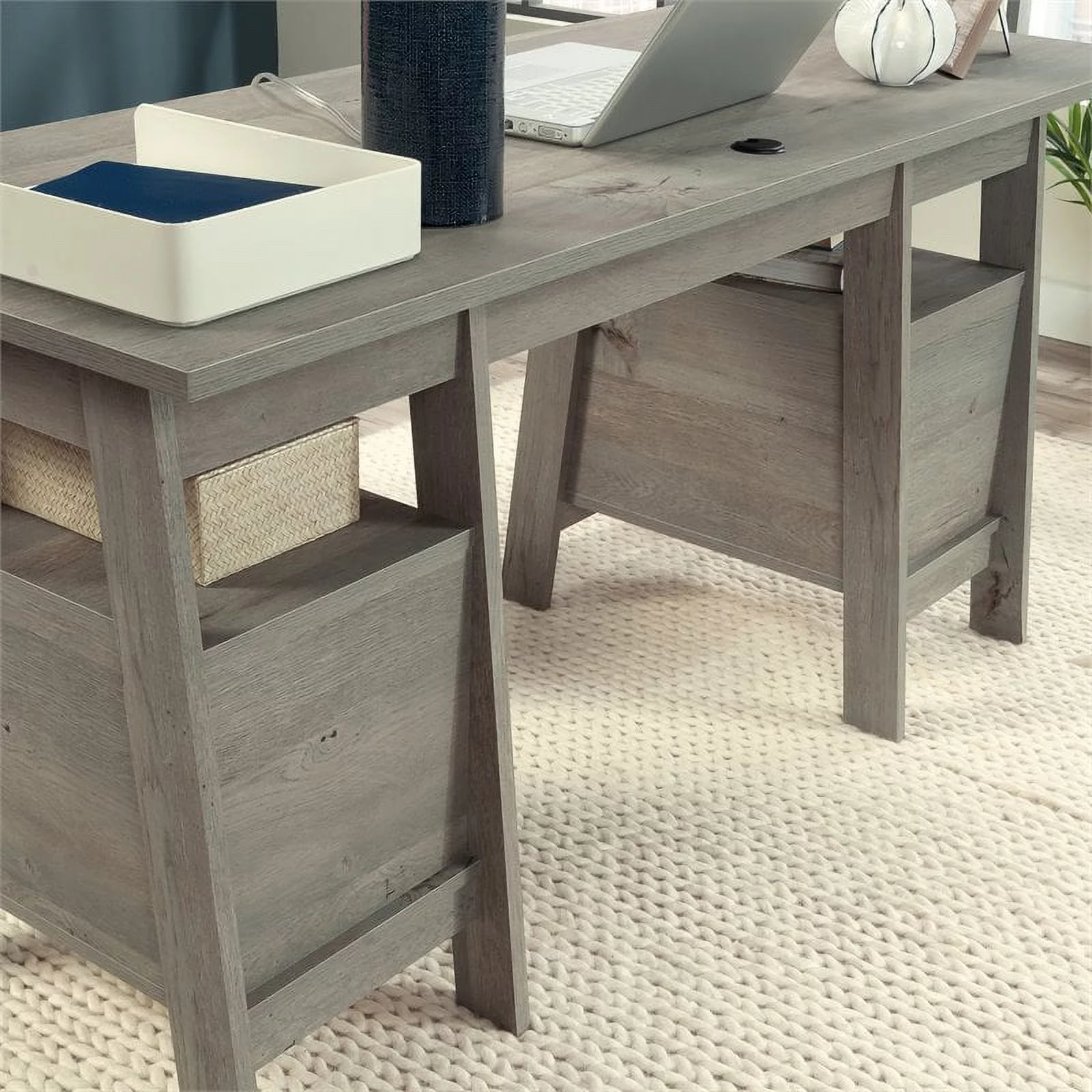 Sauder Trestle Executive Desk with Drawers, Mystic Oak Finish
