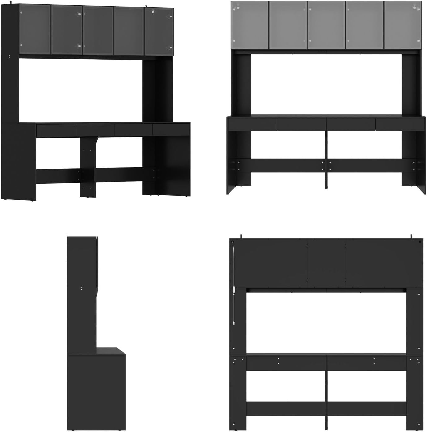 MOUMON Large Office Desk Executive Desk with Glass Doors & Lights, 2-Person Office Desk with 4 Drawers, 78.3 inch Desktop, Double Desk for Home Office Black (78.7”W x 23.6“D x 78.3”H)
