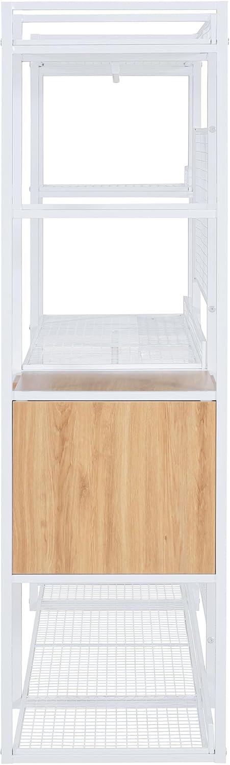 Open-Style Wardrobe with Hanging Rails, Shelves and 2 Drawers, Wardrobe Freestanding Closet Organizer, Industrial Wardrobe Clothes Rack, Metal Storage Wardrobe for Bedroom, Space-Saving