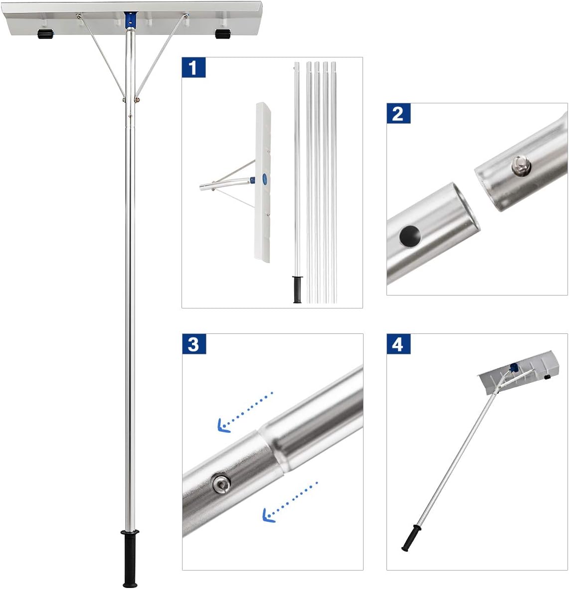 Goplus Aluminum Snow Rake, Lightweight Snow Removel Tool w/ 26 inch Width Blade, 5ft to 20ft Length Adjustable Handle (5ft to 20ft) Pack of 2