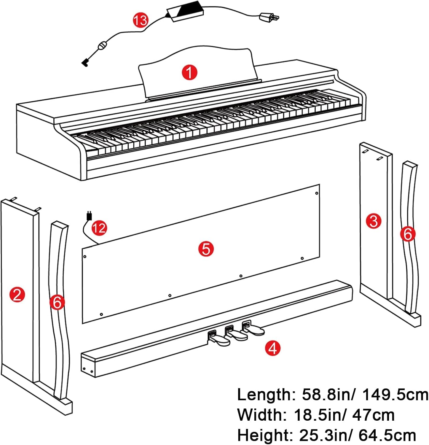 Digital Piano, 88 Key Weighted Home Piano Bundle for Beginner Professional with Furniture Stand, Slide Key Cover, Black, by Vangoa