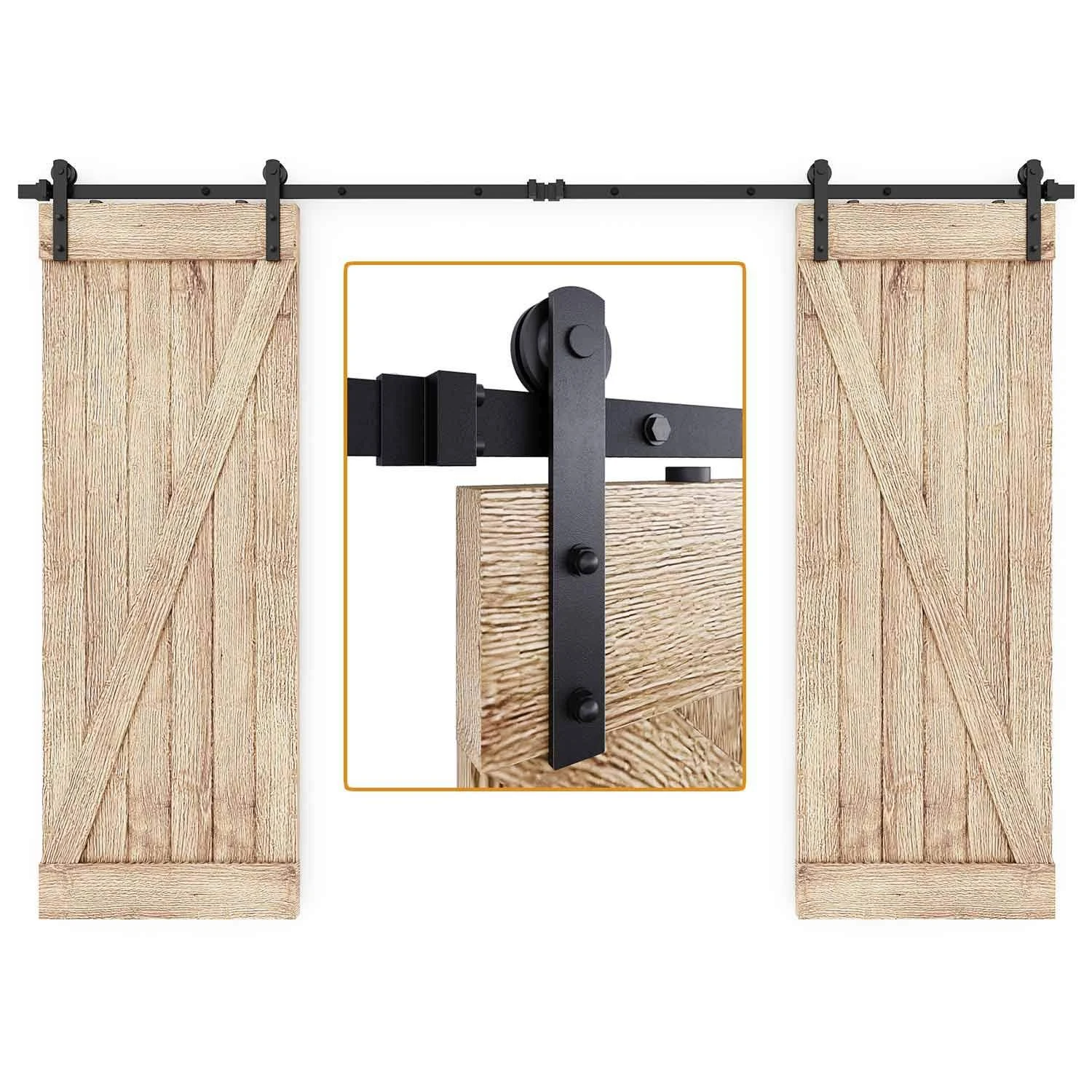 10 ft Double Sliding Barn Door Hardware Track Kitcarbon SteelBlack Powder Coatingi Shape Hanger10ft Kit