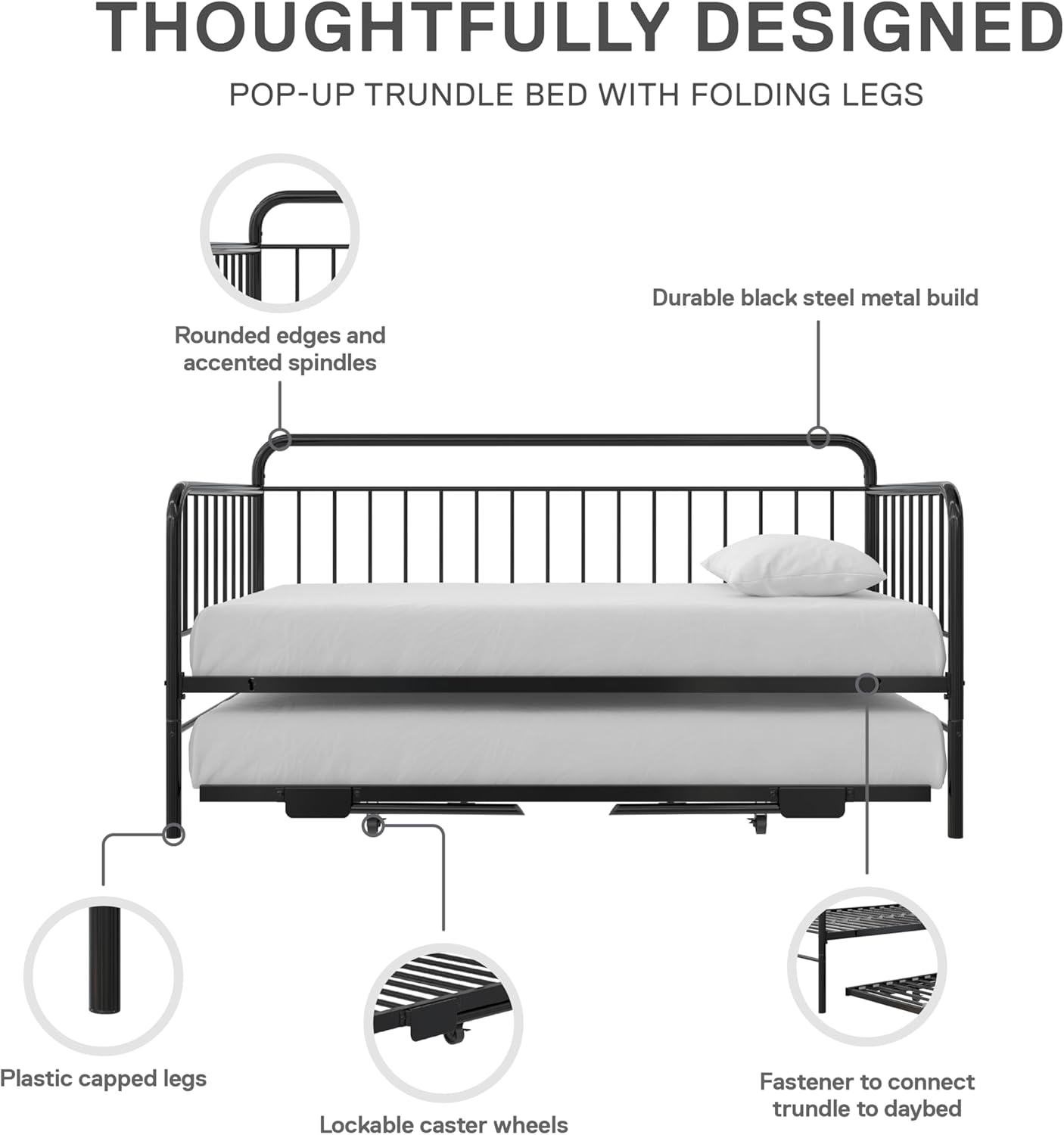 DHP Oddny Metal Daybed with Pop Up Trundle Bed, Twin, Black