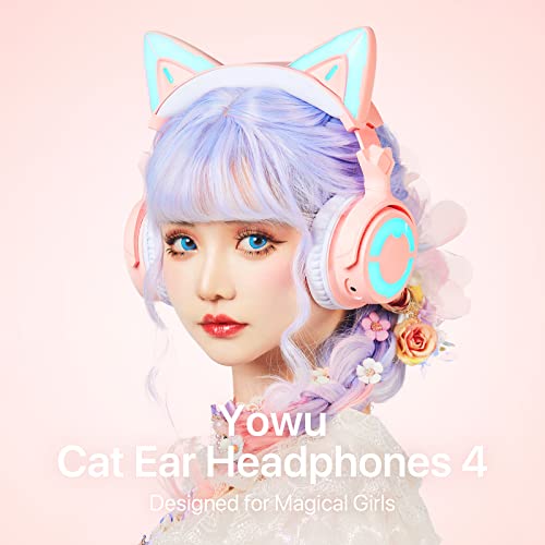 YOWU Cat Ear Headphones 4GS -Wireless Bluetooth Noise Cancelling Headphones, RGB Gaming Headset with Mic & 2.4G USB/Type C Dongle for PC/PS4/PS5/XBOX/Switch