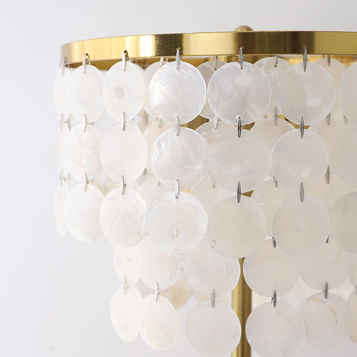 Tochic Natural Capiz Shell Table Lamp,Modern Contemporary Style Table Lamps,with Double Tier Capiz Shell Deco Lampshade for Living Room Bedroom House Bedside Nightstand Home Office ,Brass Polished