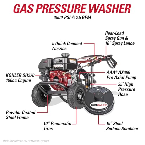 Simpson Cleaning 3400 PSI Gas Pressure Washer, 2.5 GPM Power Washer for Residential Use, CRX Engine, 25-Foot MorFlex Hose, Clean Machine, 49-State (CM61083)