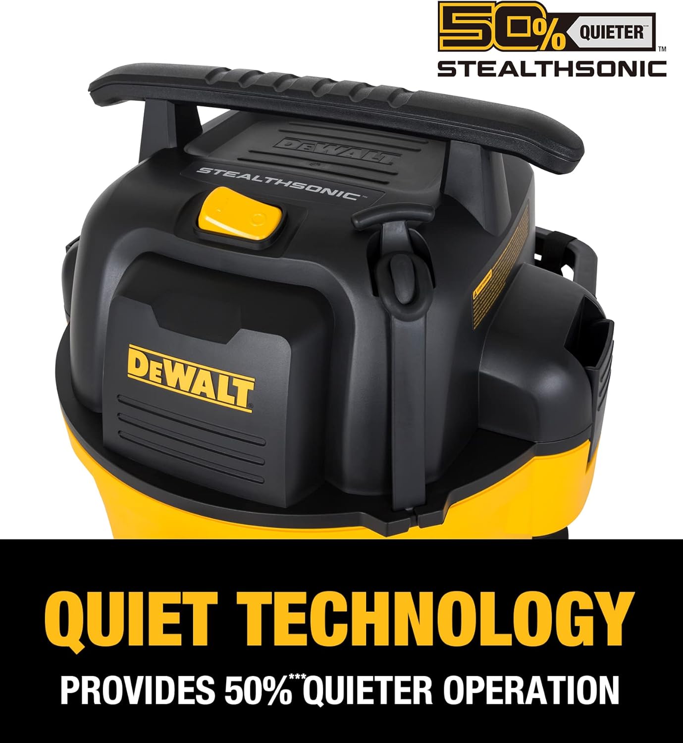 DEWALT 9 Gallon STEALTHSONIC Ultra Quiet Poly Wet/Dry Vacuum, DXV09P-QTA Newest Noise Reduction Vac, Heavy Duty Shop Vacuum for Jobsite/Workshop, Reduce Motor Noise, Yellow