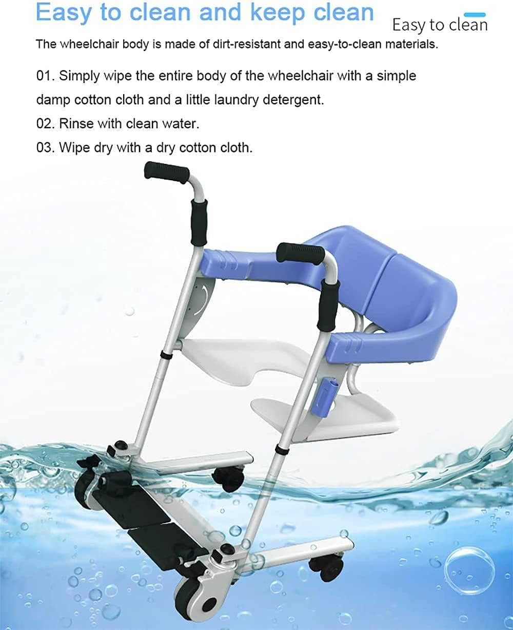 KOHARA Patient Moving Chair Handicapped Elderly Bath Chair Easy Transfer to Toilet and Bathroom, with Removable Cushion and Commode, Multi-Function Patient Wheelchair,Brown