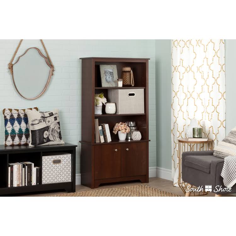 South Shore Vito 3-Shelf Bookcase with Doors Pure White