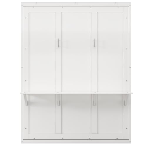 Murphy Bed,61.5-inch Cabinet Bed Folding Wall Bed with Desk Combo Perfect for Guest Room, Study, Office, White (Queen)