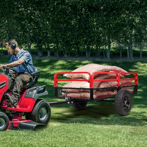 Heavy Duty Steel Dump Cart & Utility Trailer 1600LB Capacity ATV/Lawn Tractor Hauler with Dual Dumping Modes (Manual/Foot Pedal), All-Terrain Tires & Dual Bearings for Garden, Farm, Firewood