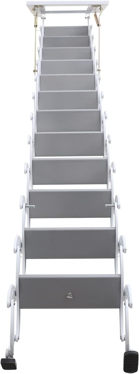 12 Steps Folding Loft Ladder with Pull Down System, 122in Height Wall-Mounted Attic Stairs Telescopic Ceiling Ladder for Attics, Garages, Out, 882lbs Max Load