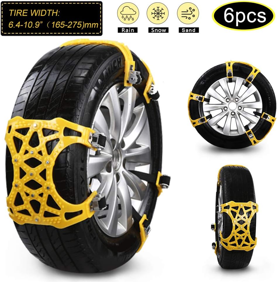 Soyond Snow Chains Car Anti Slip Snow Tire Chains Adjustable Anti-Skid Chains Car Tire Snow Chains for Car/SUV/Trucks Tire Width 6.4-10.9" 165-275mm Pack of 2