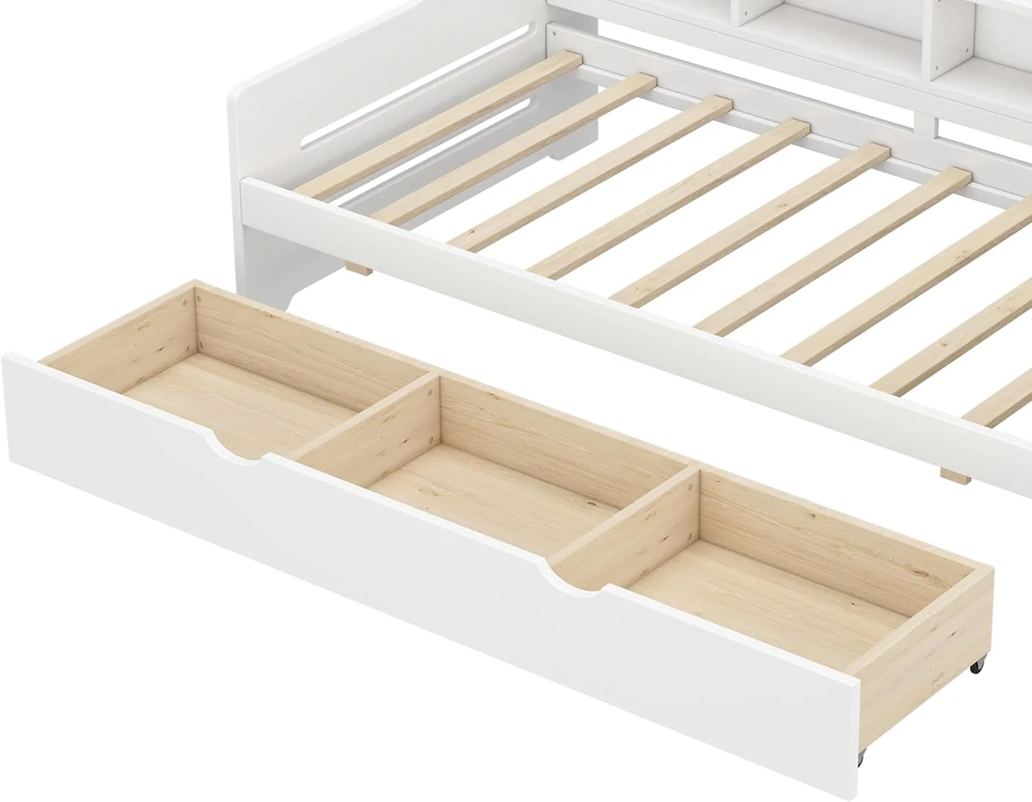 Size Daybed With Storage, Wood Daybed With Drawers & Bookcase Headboard For Kids Tees, Platform Bed With 3-I-1 Drawer For Livig Room Guest Room, White