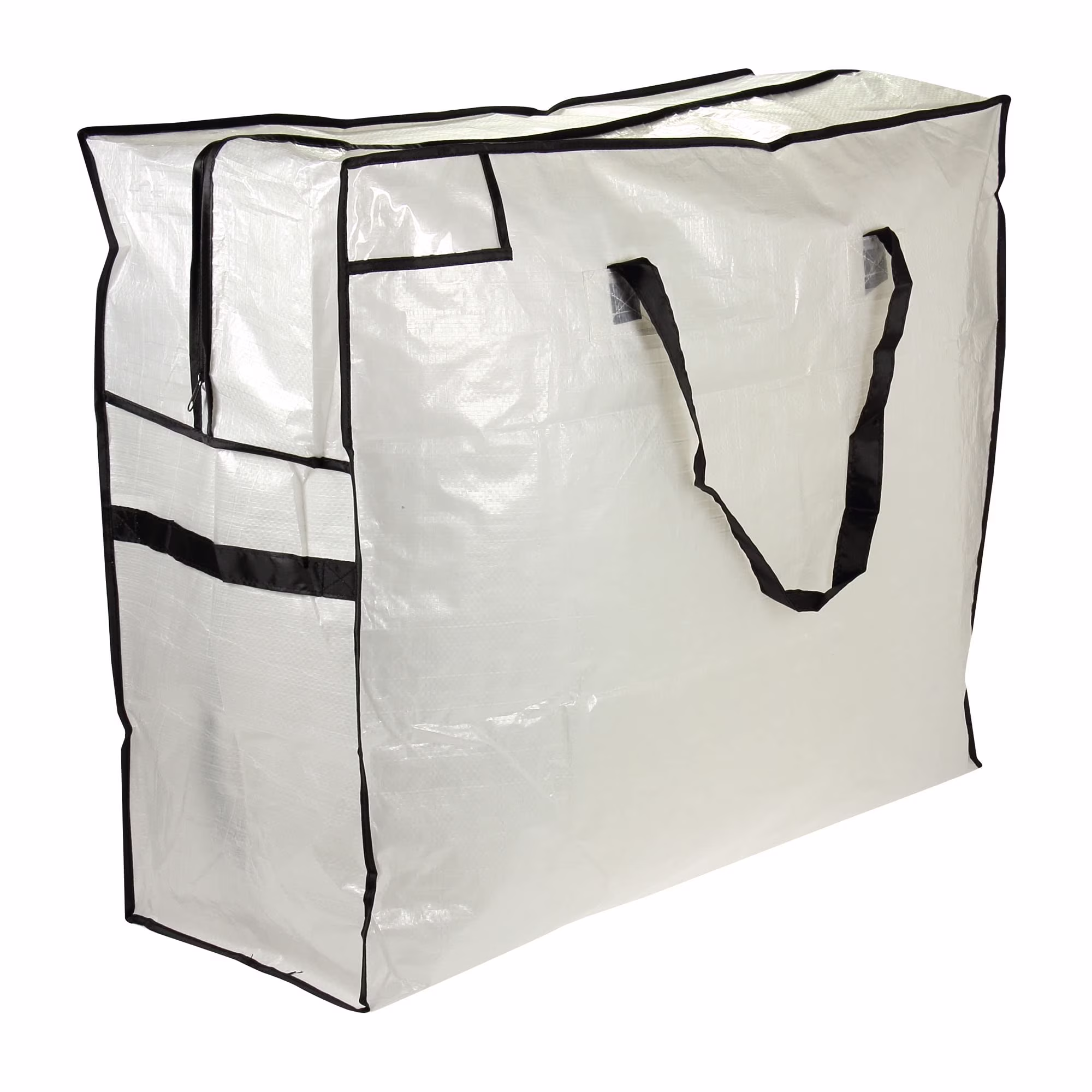 Spacious Storage Bag, Zippered Clothes Organizer for Under Bed Garage Attic, White Tarp Fabric with Black Accents