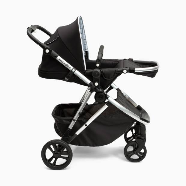 Mockingbird Single Stroller in Sea/Windowpane Canopy/Black Leather