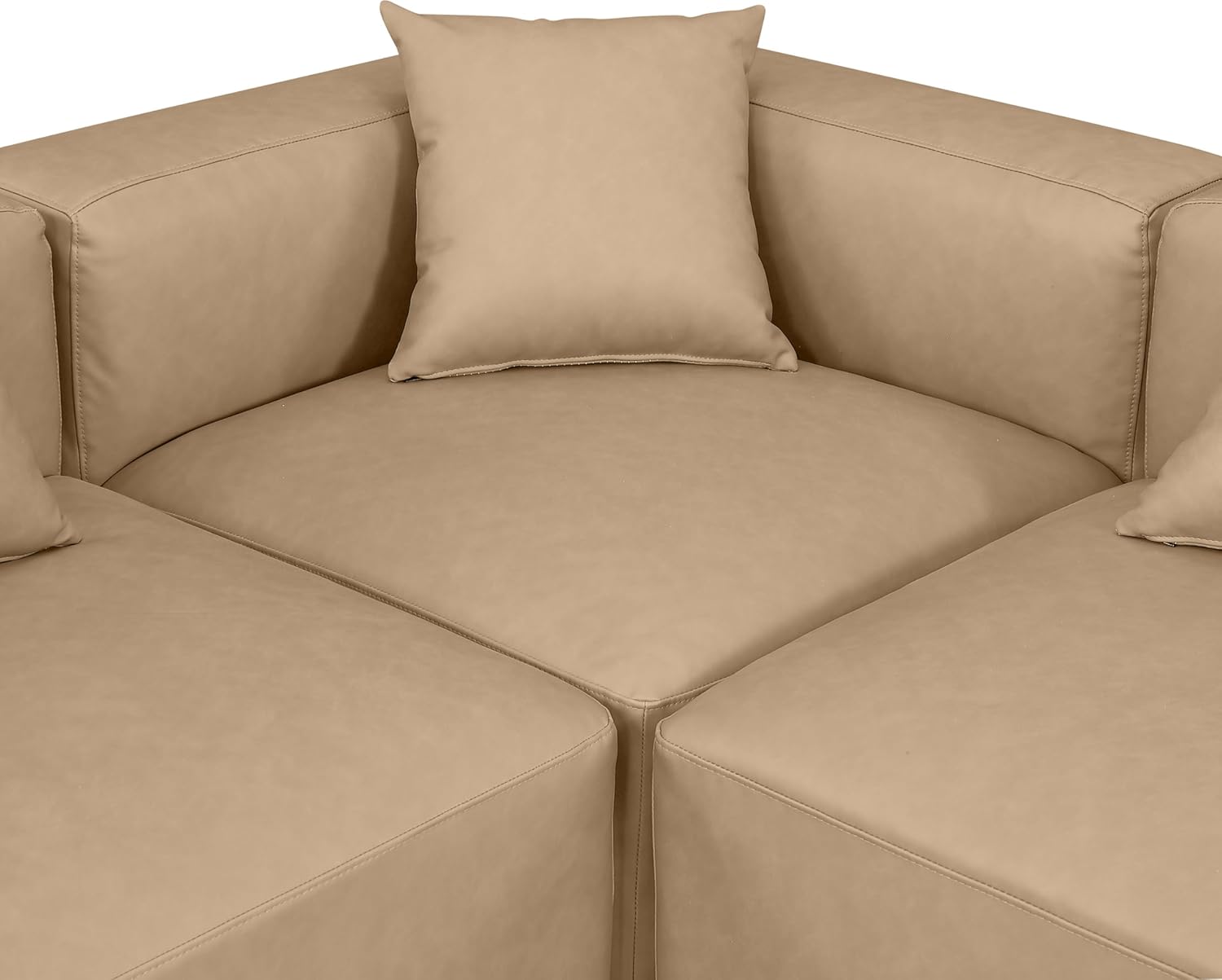 Meridian Furniture Cube Collection Modern | Contemporary Sectional with Soft Vegan Leather, Modular to Create Infinite Configurations, 144" W x 72" D x 26" H, Tan