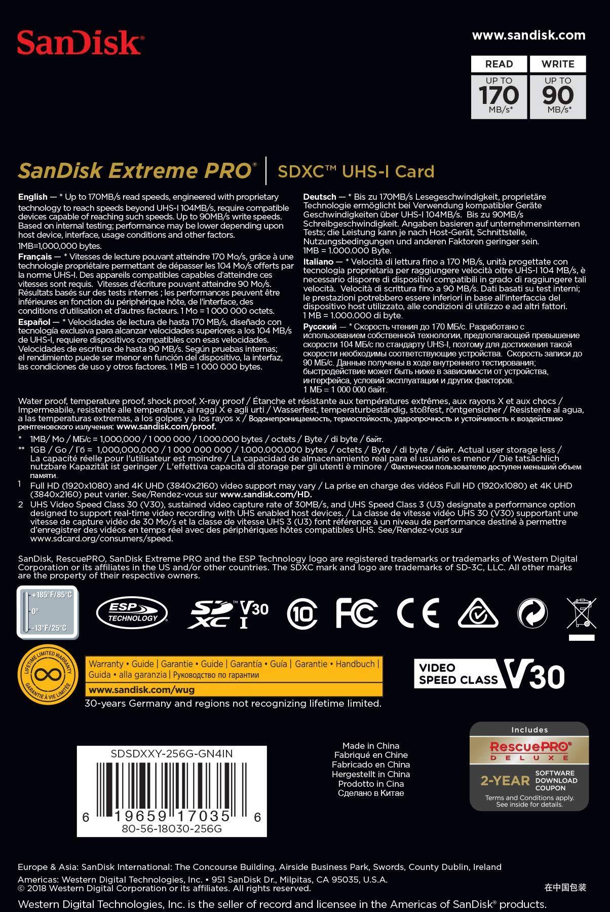 SanDisk - Extreme Pro 256gb SDXC UHS-I Memory Card