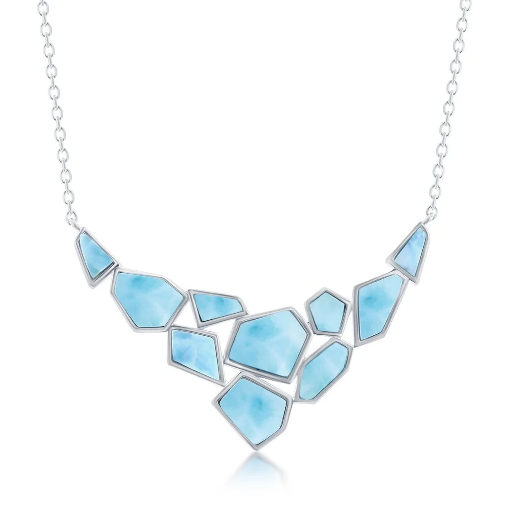 Larimar Necklace for Women - Larimar Jewelry for Women - Silver and Blue Larimar Pendant Necklace - Larimar Sterling Silver - Larimar Natural Gemstone Necklaces for Women -Hexagon