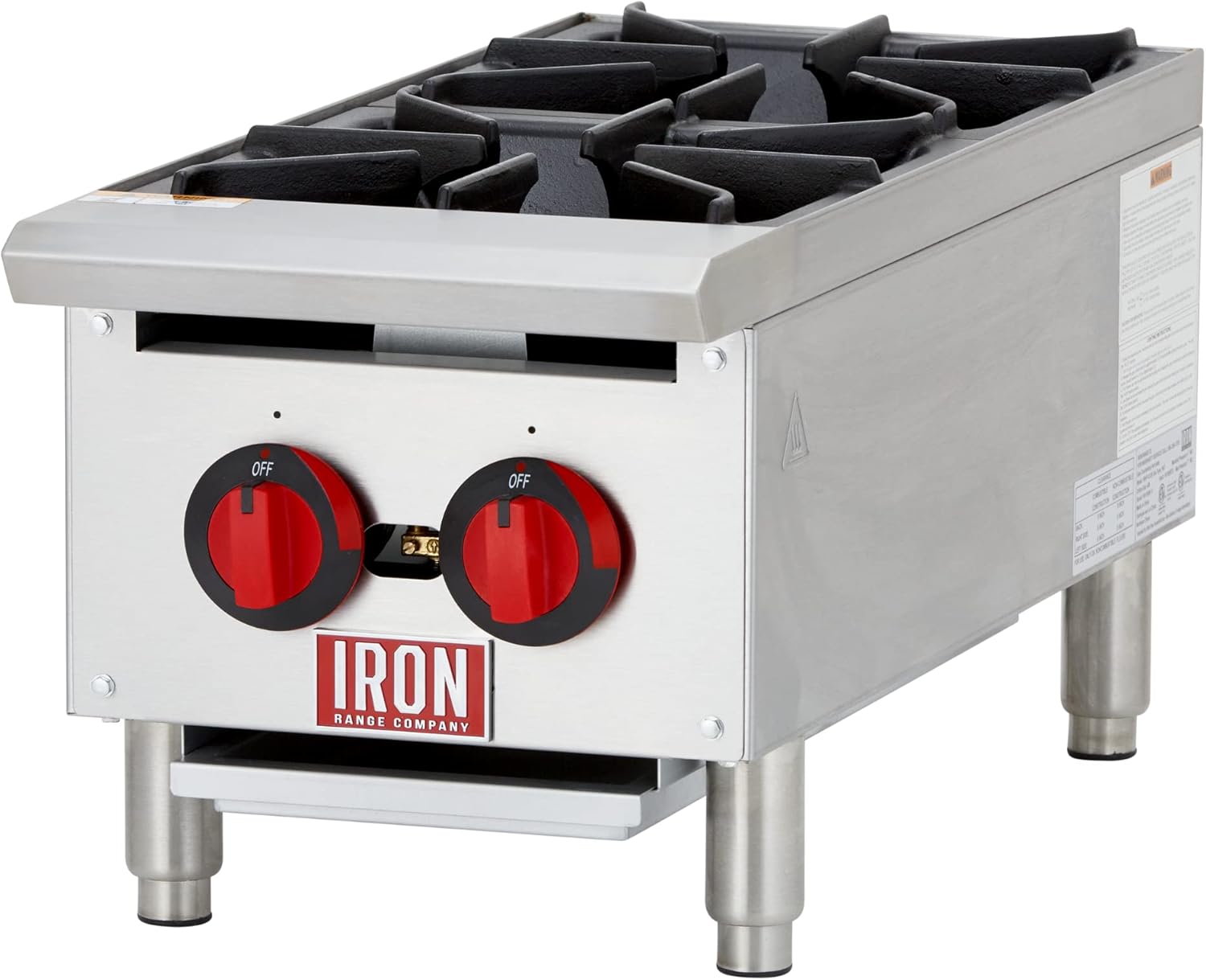 IRHP-12-2B 12" Two Burner Countertop Commercial Gas Hot Plate, Stainless Steel, 50,000 BTU, ETL Listed