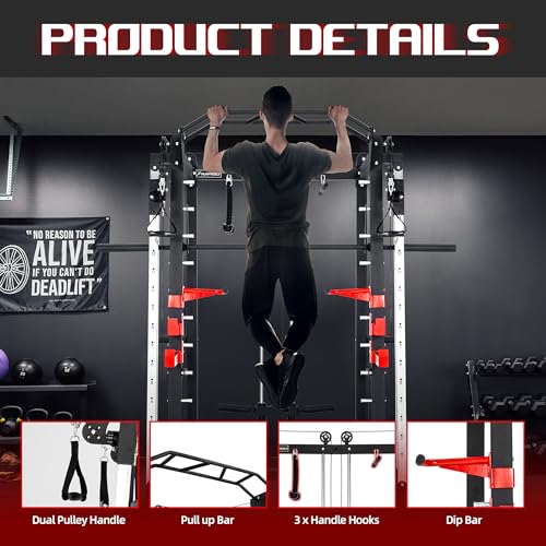 Smith Machine Home Gym with Cable Crossover, All-in-ONE Trainer Power Cage Smith for Strength Training