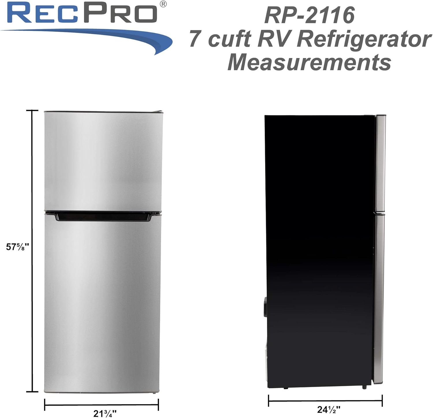 RecPro RV Refrigerator Stainless Steel | 7 Cubic Feet | 12-Volt | Camper Refrigerator | Low Wattage