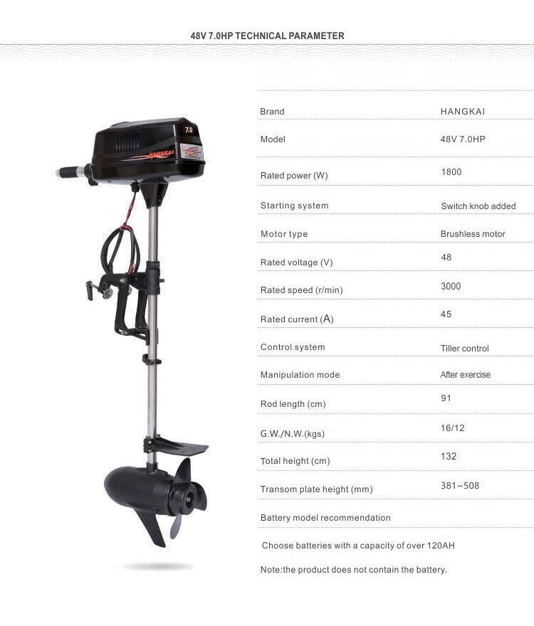 Miumaeov Heavy Duty Outboard Motor Electric Brushless Motor Fishing Boat Engine 48V 1.8KW